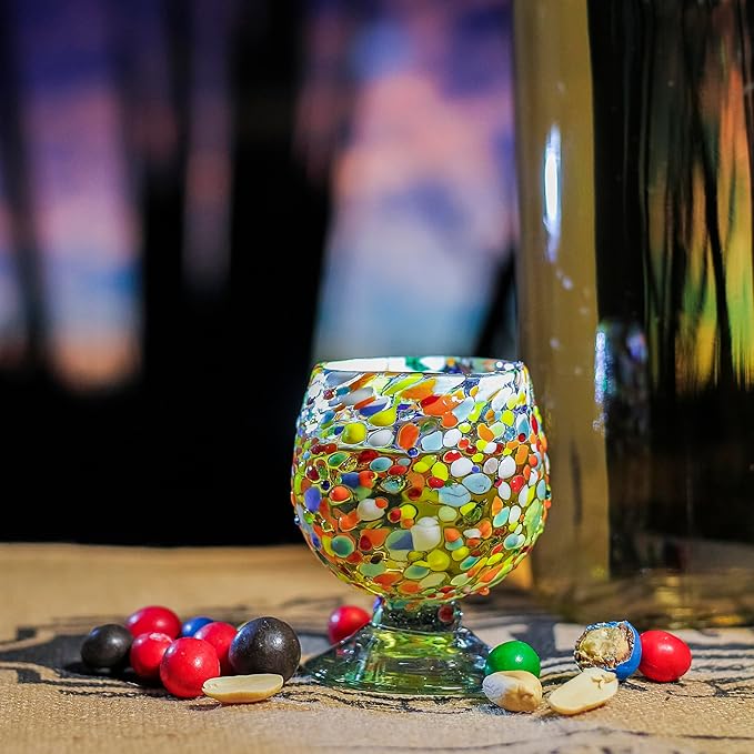 Authentic Mexican Tequila Hand Blown Shot Glasses - Set of 4-2 oz - Mini Glass Snifters - Heavy Base - Cognac (Confetti)