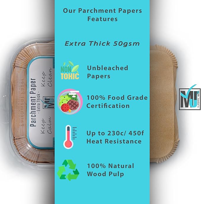 ((Extra Strong)) Air Fryer Parchment Rectangular 100Pcs, Mr.Jawdat's Paper Liners for Dual Door Air Fryer, Oven baking sheets, microwave liners Free of Bleach ((Rectangular, 7.9x5.12 Inch/ 20x13 cm))