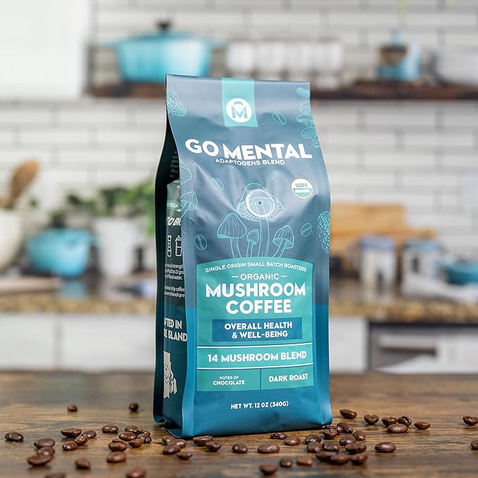 Organic 14 Mushroom Coffee Blend Dark Roast, Organic Lion's Mane, Chaga, Red Reishi and more, Chocolate Notes, Enhances Overall Health, Immune Support And Wellbeing, Ground 12 oz Bag
