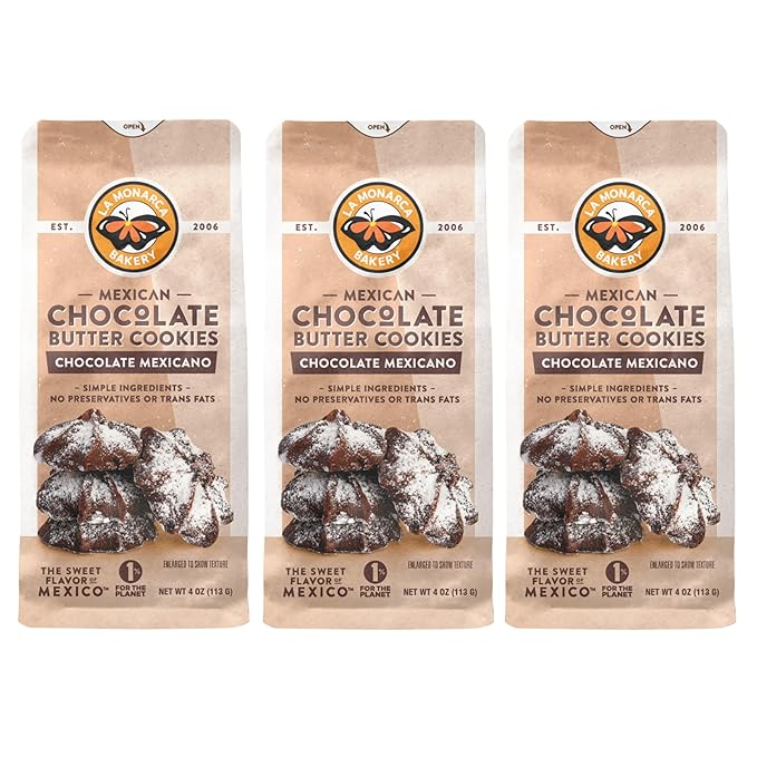 Mexican Chocolate Butter Cookies, 4 Ounce (Pack of 3), Made with Real Butter and Fair Trade Cacao by La Monarca Bakery