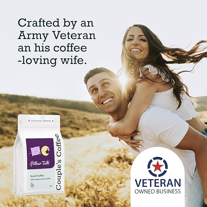 Couple?™s Coffee Ground Coffee | Gives Back to Military Families | Pillow Talk | Medium Roast Decaf Coffee | Made with 100% Arabica Beans | 12oz bag brews about 34 cups