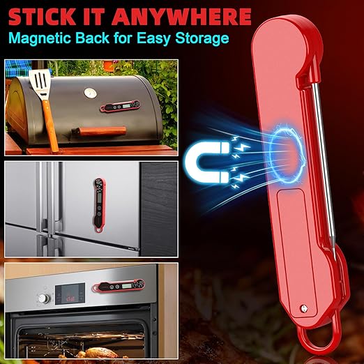 Digital Meat Thermometer for Cooking ??Waterproof Instant Read Food Thermometer with Backlight & Calibration, Fast Read, Folding Probe for BBQ, Grill, Candy, Deep Fry, Kitchen, Liquids, Beef竊늃edç«?,<div>