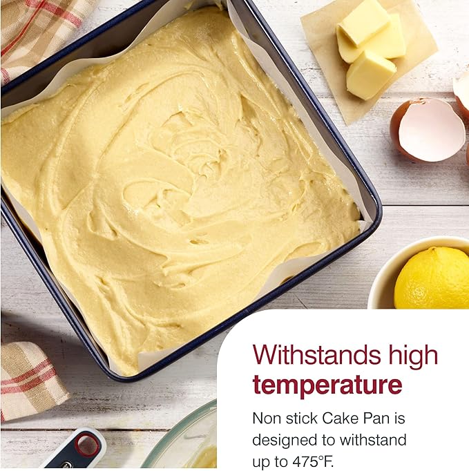 Zyliss E980201 Non-Stick Loose Base Square Cake Tin | 20cm/8in | Carbon Steel | Dark Blue | Baking Tin/Bakeware | Dishwasher Safe | 5 Year Guarantee