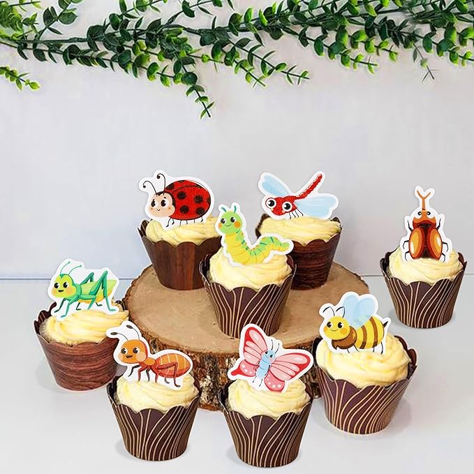 45 PCS Edible Insect Cupcake Toppers Summer Bugs Party Decorations Baby Shower Kids Birthday Party Cake Decorations Supplies