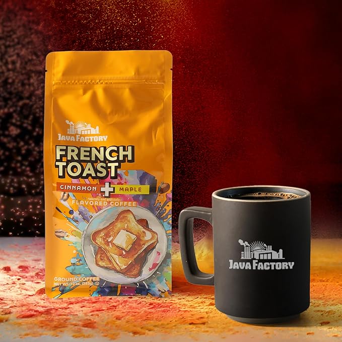 Java Factory French Toast Flavored Ground Coffee Bag ??Cinnamon and Maple Brew, Made with 100% Arabica Beans - Flavor Enhanced, 10 Oz