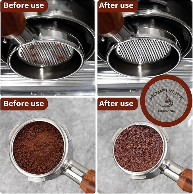 WDT Tools Espresso Puck Screen, 51mm Espresso Accessories Kit - 150關m Puck Screen Set, 0.25mm 316 Stainless Steel 8 Needles Coffee Distribution Stirrer, Portafilter Dosing Ring for Barista Black