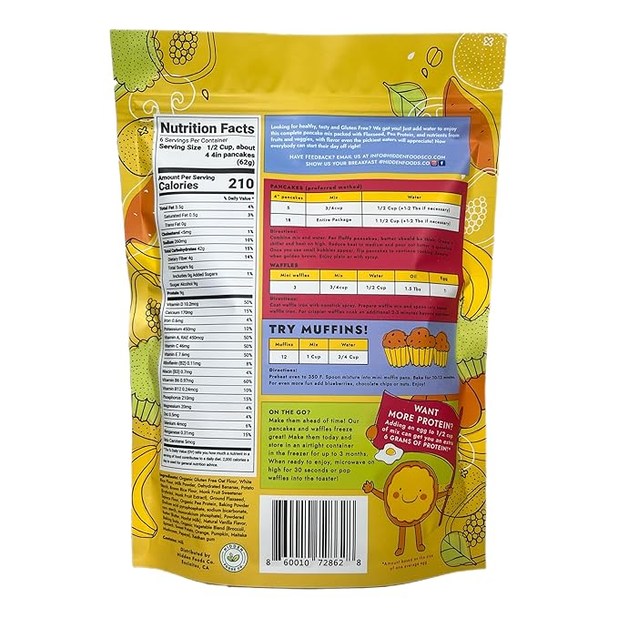 Hidden Foods Homestyle Gluten Free Protein Pancake Mix Oats, Fruit & Veggie Blend No Sugar Added Contains Milk Monk Fruit Sweetener Protein & Fiber Breakfast Meal Just Add Water - 12 oz - 4 Pack