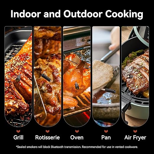 WiFi Meat Thermometer | Long-Range Wireless Probe for Oven, Grill, Air Fryer, BBQ | Smart APP | Dual Sensors | IP67 Waterproof