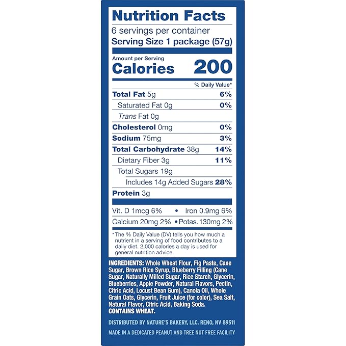 Nature?™s Bakery Whole Wheat Fig Bars, Blueberry, Real Fruit, Vegan, Non-GMO, Snack bar, 6 Count (Pack of 6)