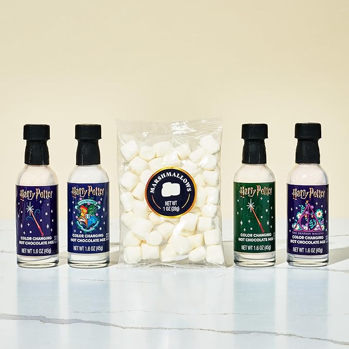 HARRY POTTER, Color Changing Hot Chocolate Gift Set, Includes 4 Bottles of Color Changing Hot Cocoa Mix and Marshmallows in Hogwarts Express Train Box