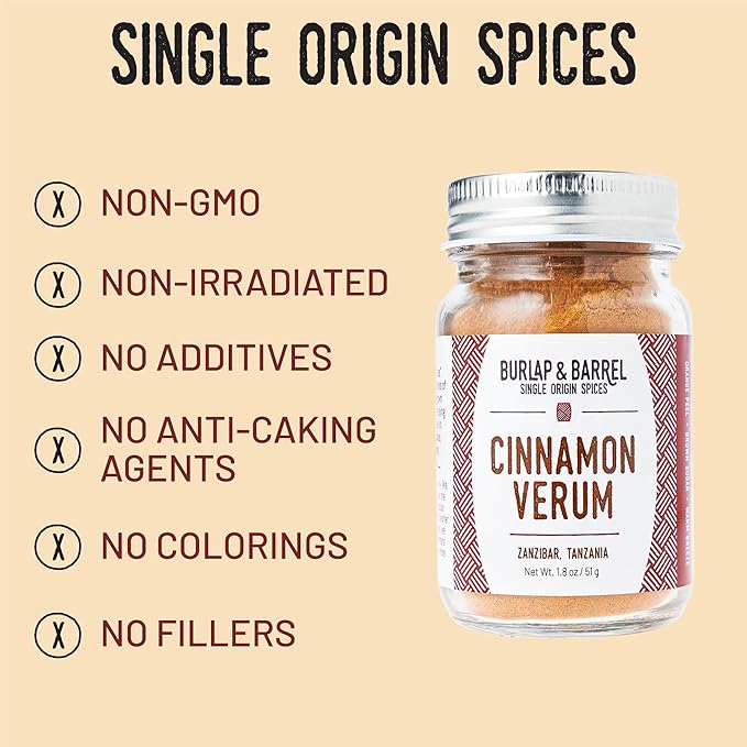 Burlap & Barrel Cinnamon Verum - Ground Ceylon Cinnamon Powder with Pine, Citrus Peel, and Sea Salt Notes - As Seen On Shark Tank - 1.8oz Glass Jar