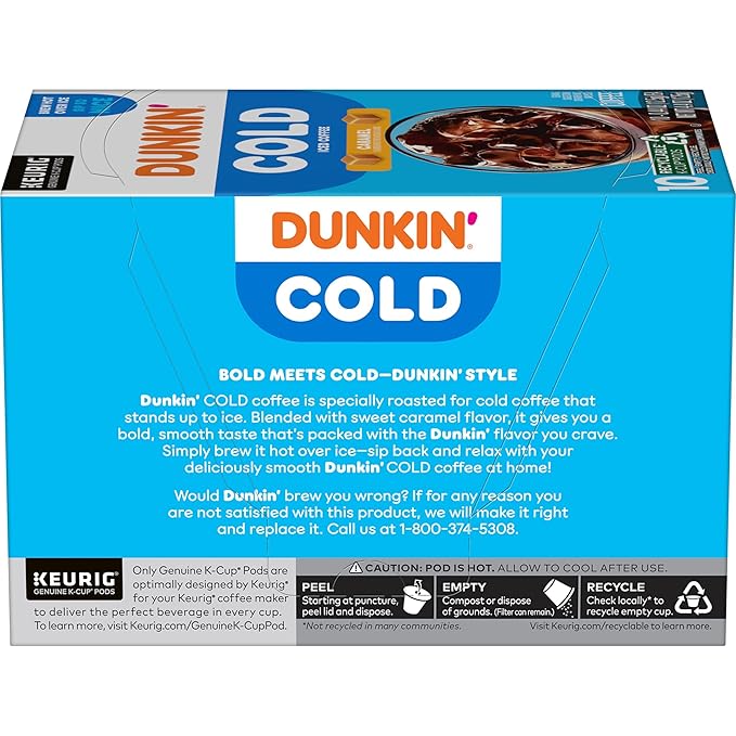 Dunkin??Cold Iced Coffee, Caramel Artificially Flavored Keurig K-Cup Pods, 10 Count Box, (Pack of 6)