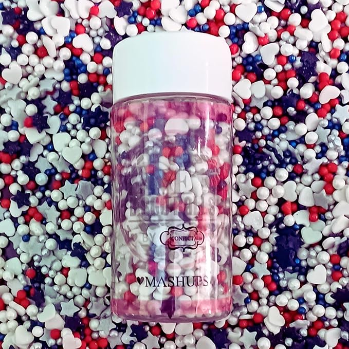 Confect Cake Mate Dessert Sprinkles ??Red, White & Silver Edible Sprinkles ??Pearl, Star & Heart Shapes ?밫oppings for Cake Decorating, Cupcakes, Cookies & Ice Cream | Vegan, Gluten-Free, Soy-Free, Dairy-Free, Palm Oil-Free- 4.2 Oz