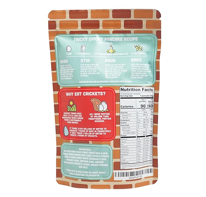 Tricky Cricky Cricket Protein Pancake & Waffle Mix ??USA Handmade Edible Cricket Flour Breakfast Mix ??Real USA Farmed Dried Crickets ??High-Protein, Nut-Free & Soy-Free Fluffy Pancakes ??8 Ounce Bag