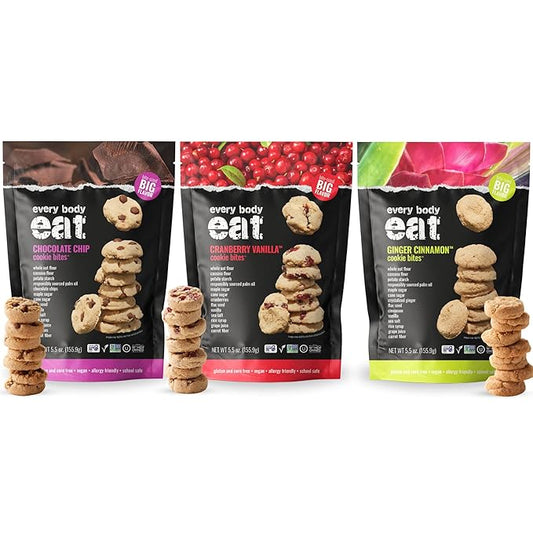 Every Body Eat Crunchy Cookie Bites, Gluten & Dairy Free, Vegan, School Lunch Snacks, (5.5 Ounce (Pack of 3), Variety Pack)
