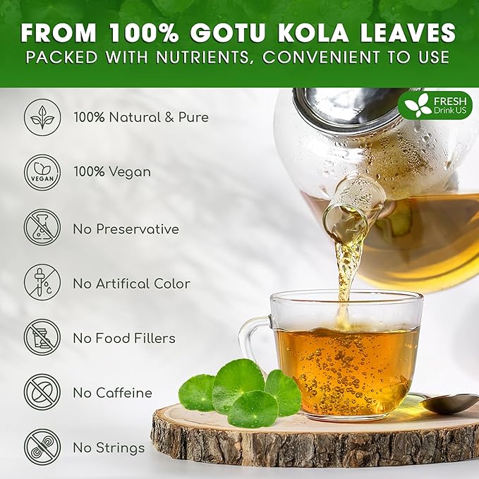 FreshDrinkUS, Premium Gotu Kola Leaf Tea ??40 Tea Bags | Pure Dried Centella Asiatica Leaves | Naturally Caffeine-Free Herbal Tea | Refreshing Aroma & Smooth Taste | Premium Herbal Infusion. Vegan