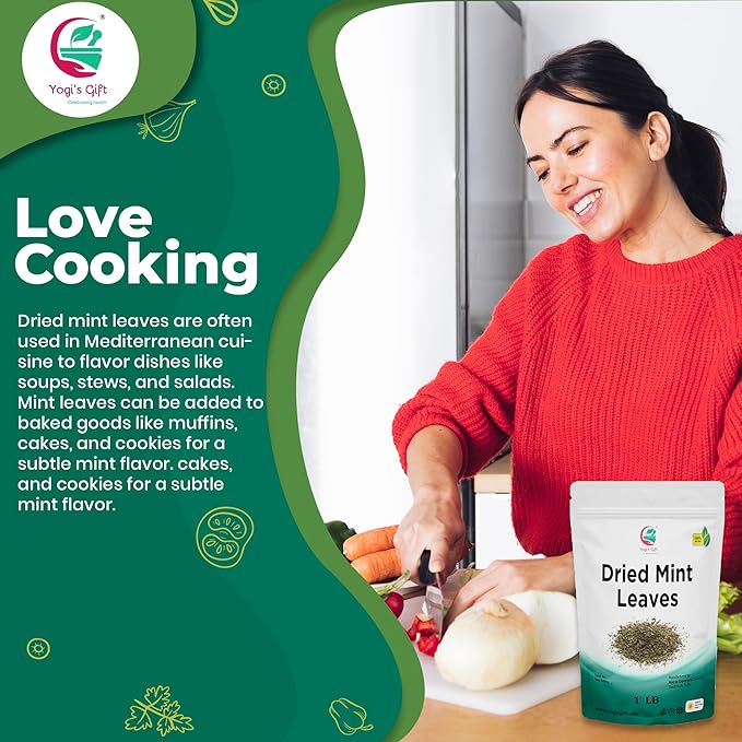 Dried Mint Leaves 1 LB | Peppermint Leaves For Tea & Savoury | Non-GMO, Ethically Sourced, Cut & Sifted | Bulk Tea Loose Leaf - Yogi?โขs Giftยฎ