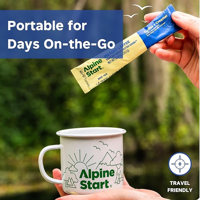 Alpine Start Instant Coffee Packets with Creamer Single Serve - Individual Latte Powder Mix from Arabica Coffee Beans with Non-Dairy Cream for Travel, Hiking, Backpacking (0.49 OZ) Box of 5 Sticks