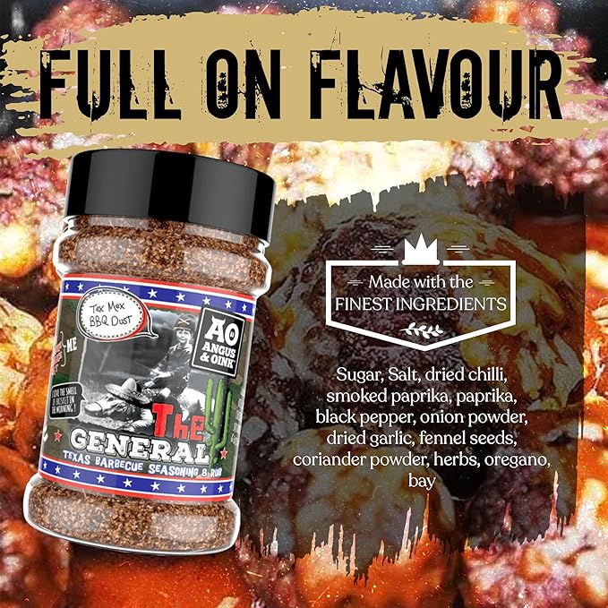 Angus & Oink | The General Tex Mex BBQ Seasoning | Authentic Deep Southern Flavour | Perfect for Beef, Lamb, Chicken & Vegetables | Gluten-Free | 200g