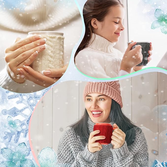 Skyley 4 Pcs Coffee Mug Cozy Sleeve Reusable Knitted Crochet Sleeves Cup Tea Cozy Handmade Tableware Coffee and Tea Mug Warmer for Women Men(Assorted Color)