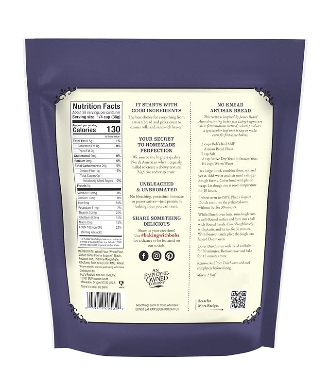 Bob's Red Mill Artisan Bread Flour, 3 Pound (Pack of 4) - Unbleached, Unbromated, Non-GMO, Vegan