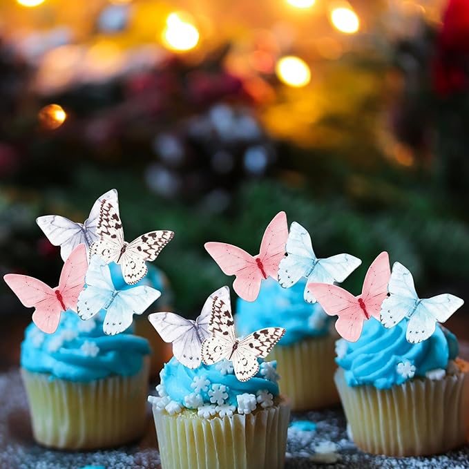 48 PCS Edible Butterfly Cupcake Toppers Colorful Wafer Paper Butterflies Cake Decorations Edible Butterfly Cupcake Picks for Butterfly Theme Baby Shower Wedding Birthday Party Decorations Supplies