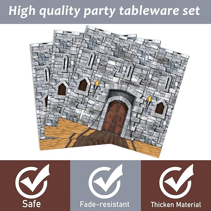 96PCS Medieval Party Plates and Napkin Castle Party Decorations Castle Knight Birthday Party Dessert Plates Medieval Themed Tableware Set for 24 Guests Kids Birthday Baby Shower Party Supplies