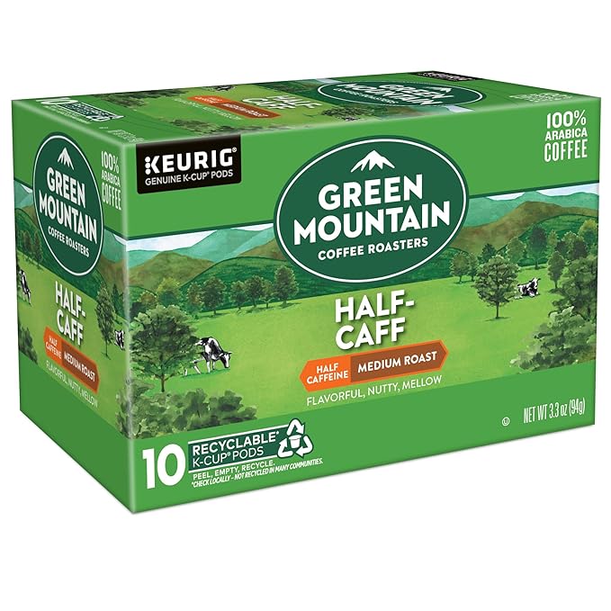 Green Mountain Coffee Roasters Half Caff, Keurig Single Serve K-Cup Pods, Medium Roast Coffee, 60 Count, (6 Packs of 10)