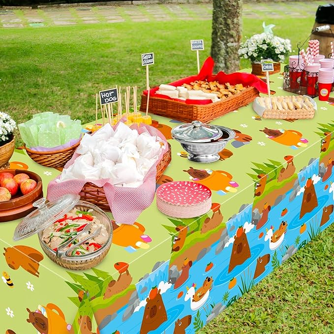 Capybara Party Tablecloths - 3Pcs Capybara Birthday Party Table Cover Decorations, Cute Animals Themed Rectangular Plastic Disposable Table Cloth for Kids Birthday Baby Shower Animals Theme Events