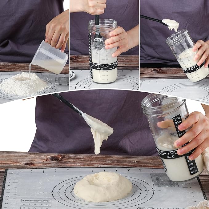 Sourdough Starter Kit with 2 Starter Jars, Sourdough Bread Baking Supplies Included Thermometer Band, Level Tracker (with 2 Jars)