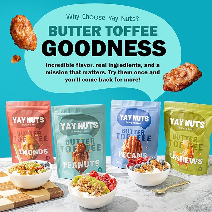 YAY NUTS Butter Toffee Peanuts ??All-Natural Sweet & Salty Snack, Crunchy Roasted Peanuts Coated in Rich Caramelized Butter Toffee, Made in USA, Guilt-Free Snacking with Real Ingredients - 16oz (450g)