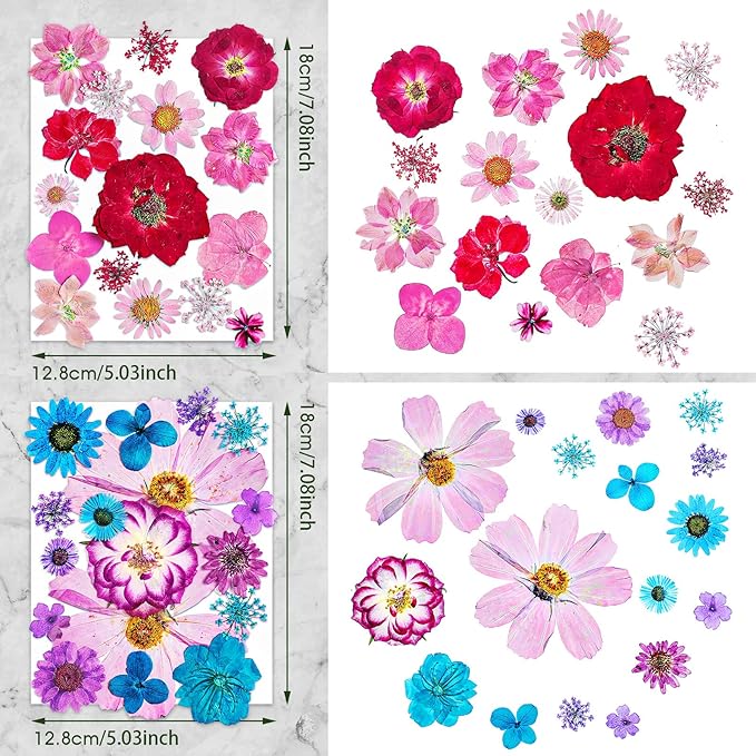 Nuanchu Pressed Flowers Bulk Dried Flower for Crafts, Dried Wildflowers Leave Natural with Tweezer for Resin Mold Scrapbooking Nail Soap Making DIY(Artsy??Style,Diverse Color)