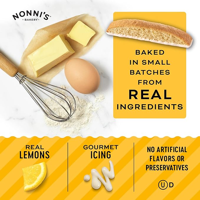 Nonni's Limone Lemon-Iced Biscotti Cookies ??Individually Wrapped Italian Tea-Time Snack, Crunchy Twice-Baked, 110 Cal Each, 21.5 oz Carton