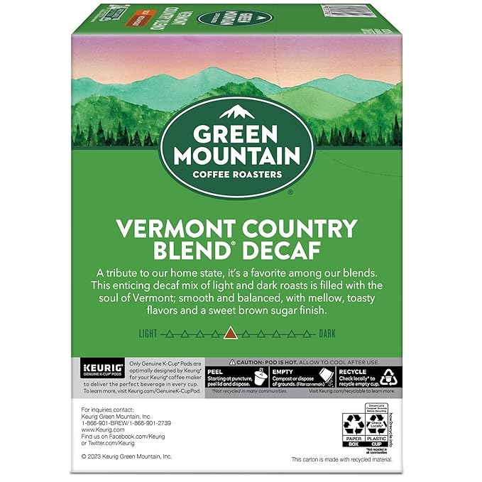 Green Mountain Coffee Roasters Vermont Country Blend Decaf, Keurig Single-Serve K-Cup Pods, Medium Roast Coffee, 96 Count