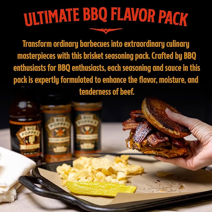 Big Poppa's Brisket Bundle (4-Pack) ??Featuring Succulent Competition Brisket & Steak Seasoning, Beef Injection, Garlic and Pepper Spice Mix & Granny's BBQ Sauce - Ultimate BBQ Seasoning Kit