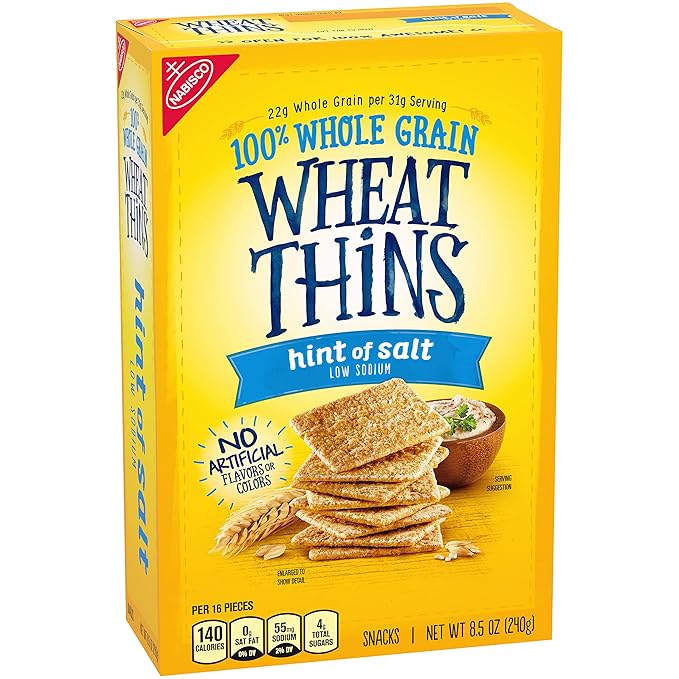 Wheat Thins Hint of Salt Low Sodium Whole Grain Wheat Crackers, 6-8.5 oz Boxes (Pack of 2)