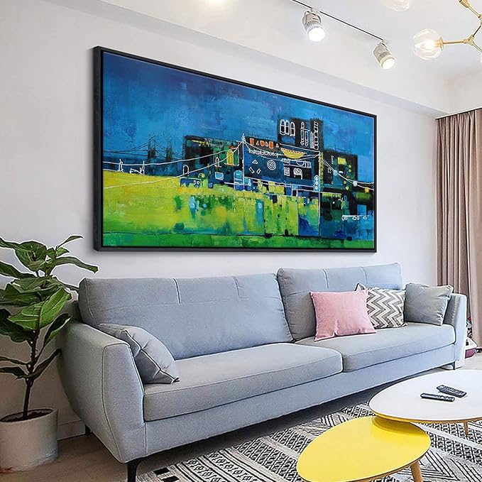 YDYSUNE Large Abstract Wall Art for Living Room,Office,Bedroom Navy Blue City Canvas Wall Decor Cityscape Paintings for Bedroom Pictures,Modern Decoration Artwork for Walls 24횞48IN