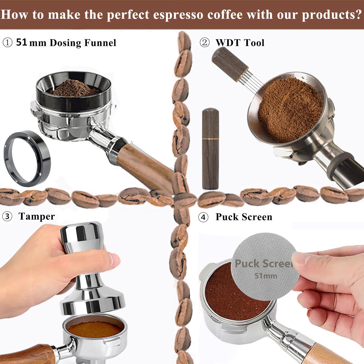 51mm Espresso Tamper Espresso Accessories Kit: Espresso Tamper Set, Coffee Tamper Espresso Tools