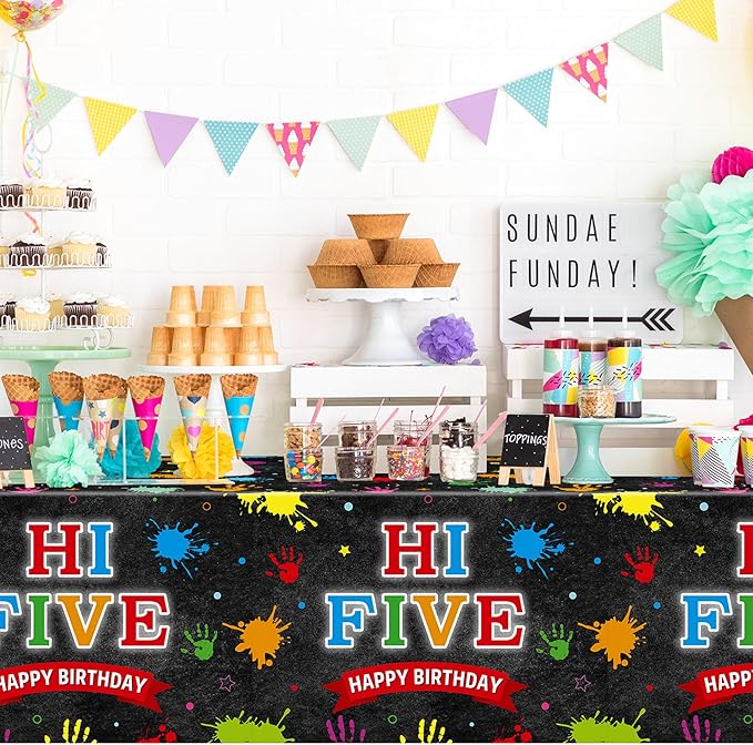 Hi Five Painting Party Tablecloths - 3Pcs Art Paint Colorful Party Table Covers Decorations, Artist Drawing Theme Rectangular Plastic Disposable Table Cloth Decor for Kid Birthday Baby Shower Supplies