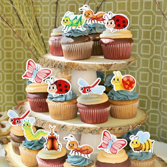 45 PCS Edible Insect Cupcake Toppers Summer Bugs Party Decorations Baby Shower Kids Birthday Party Cake Decorations Supplies