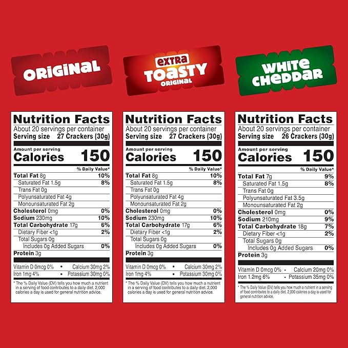 Cheez-It Cheese Crackers, Baked Snack Crackers, Lunch Snacks, Family Size, Variety Pack (3 Boxes)