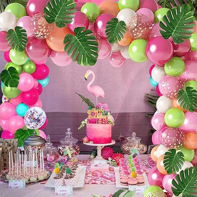 33 Pack Happy Birthday Cake Topper Tropical Luau Cake Pick Glitter Flamingo Plam Leave Pineapple Cupcake Decoration for Summer Baby Shower Birthday Party Supplies