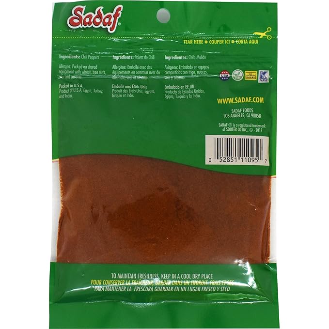 Sadaf Chili Powder Spice - Chili Pepper for Cooking and Food Seasoning - Kosher - 2 Oz Resealable Bag