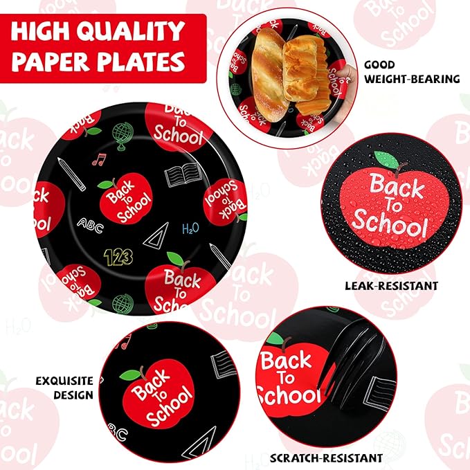 96Pcs Welcome Back to School Plates and Napkins School Season Party Decorations Back to School Dessert Plates Red Apples Tableware Set for 24 Guests Kids Birthday First Day of School Party Supplies
