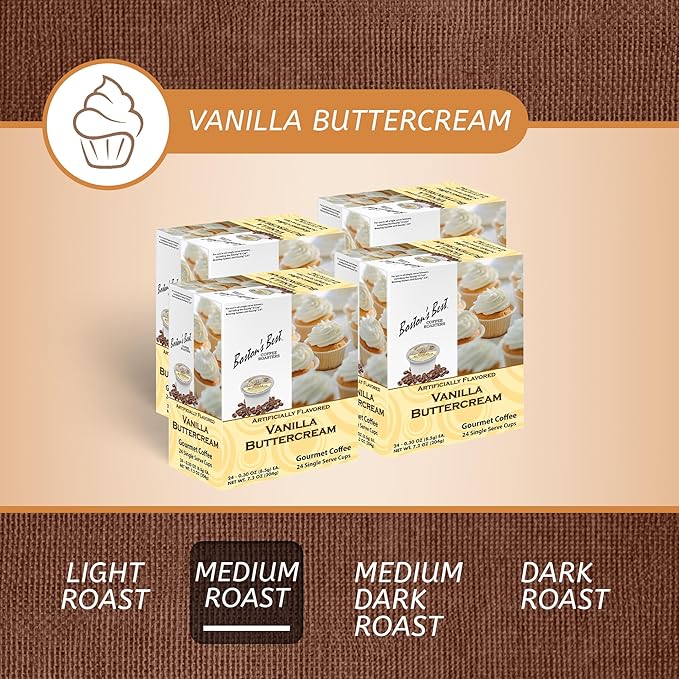 Boston’s Best - Vanilla Buttercream Flavored Delicious Gourmet Coffee Compatible with Keurig Coffee Maker, 24 Count (Pack of 4)