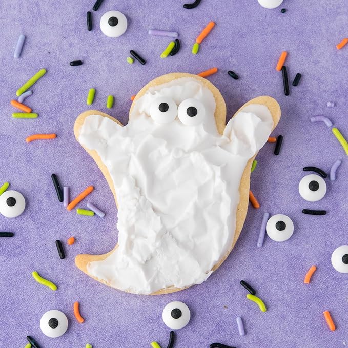 Sweets Indeed Halloween Cookie Cutters with Sprinkle Mix & Candy Eyeballs ??2 oz Sprinkles + 3 Food-Safe Cookie Cutters (Pumpkin, Ghost, Bat) | Halloween Baking & Decorating Kit