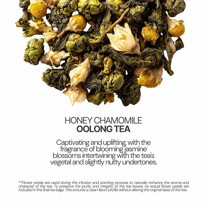 BLOSSOM RITUAL Honey Chamomile – Floral Oolong Tea Loose Leaf – 20 Natural Based Pyramid Bags – Serve Upto 60 cups – Support Metabolism & Better Sleep | 2.65oz