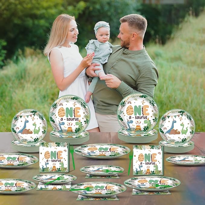 96Pcs One A Saurus Dinosaur 1st Birthday Plates and Napkins Boho Dino First Party Decorations Dinosaur First Dessert Plates Cartoon Jungle Dino 1st Tableware for 24 Guests Kids Birthday Party Supplies