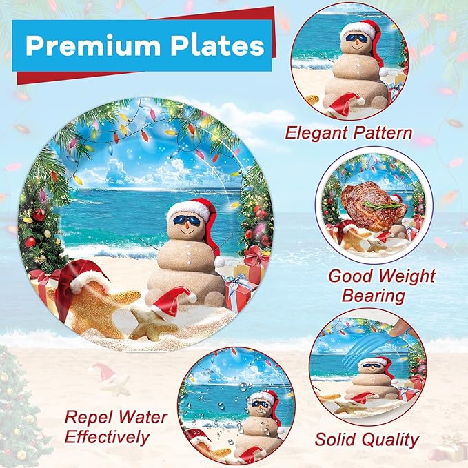 96 Pcs Summer July Christmas Plates and Napkins Xmas in July Party Decorations Disposable Dessert Plates Hawaiian Beach Tableware Set for 24 Guests Tropical Birthday Party Supplies