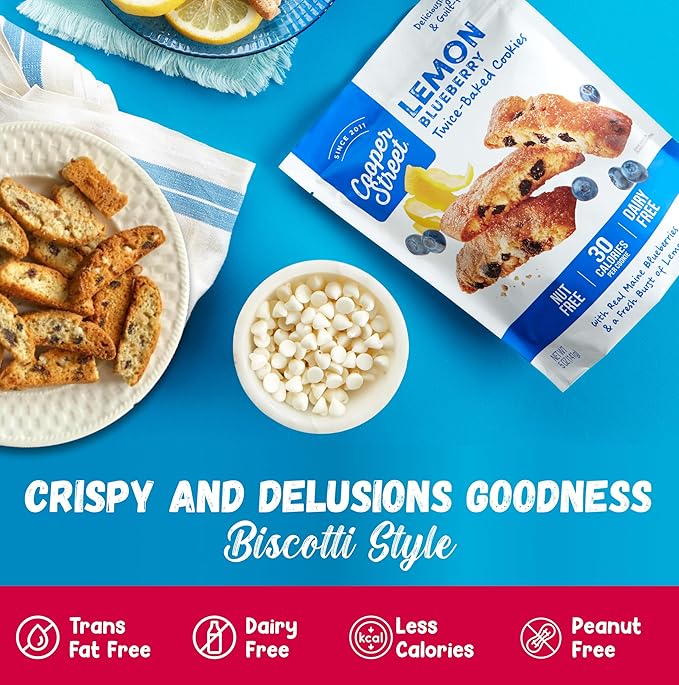 Cooper Street Twice Baked Biscotti Cookies Variety Pack - 5 Pack (5oz Each) - Light and Crispy Coffee Cookies 5 Flavors Assortment - Low-Calorie Snacks for Adults & Kids - Dairy & Peanut Free, Kosher